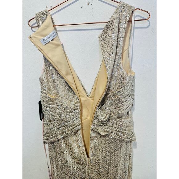 MAC DUGGAL 26598 Nude Silver V-Neck Sequin Wrap Waist Gown NWT size 10 - Picture 8 of 16